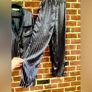 Vintage (1990s) Victoria’s Secret black and pink striped satin-like pajamas